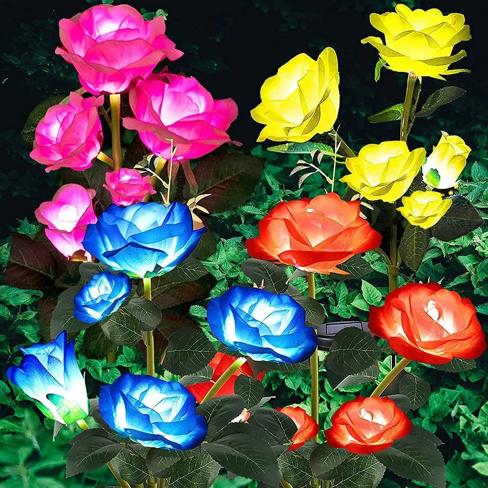 5 Heads Rose Solar Lamp Lights Outdoor Decoration Garden Lights for Yard Patio Garden Wedding Decor Fairy Lights Gardening Zpaxo