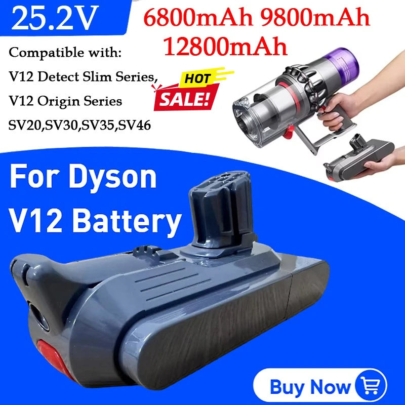 For Dyson V12 Battery 25.2V 12800mAh SV20 SV30 SV35 SV46 Compatible with Dyson V12 Detect Slim V12 Series Vacuum Cleaner Battery Zpaxo