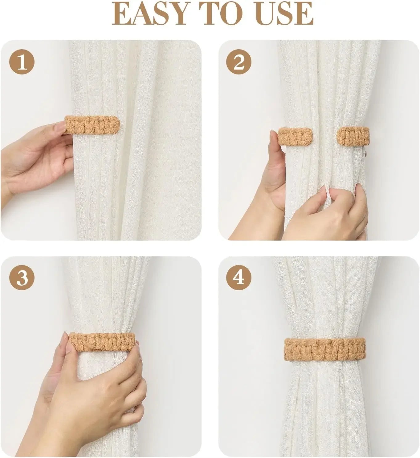 Jute Woven Curtain Tiebacks Natural Rope Window Decor Boho Chic