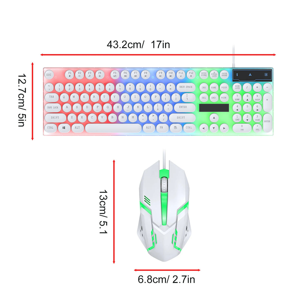 104 Keys Wired Keyboard Wired Keyboard and Mouse Combo Colorful LED Backlit Gaming USB Keyboards with Gaming Mouse Zpaxo