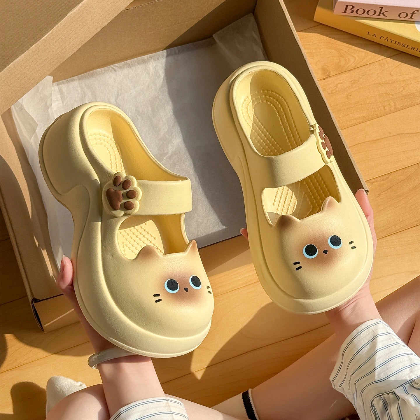 Women's Cute Cat Mary Jane Clogs Summer Thick Bottom EVA Non-slip