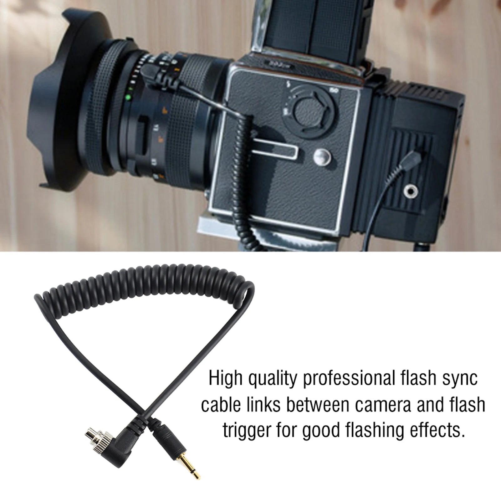 Camera Flash Sync Cable 2.5mm to Male Flash PC Sync Cable Cord with Screw Lock Extended Coiled Wire Zpaxo