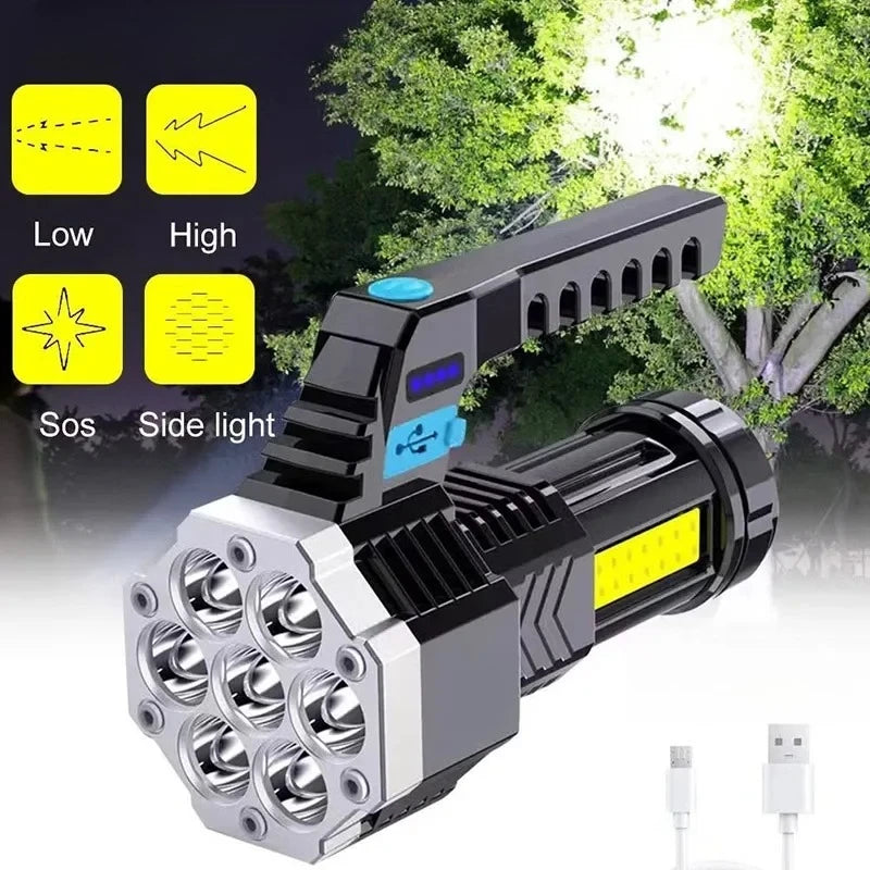 Rechargeable LED Camping Flashlight – 7 LED + COB Side Light