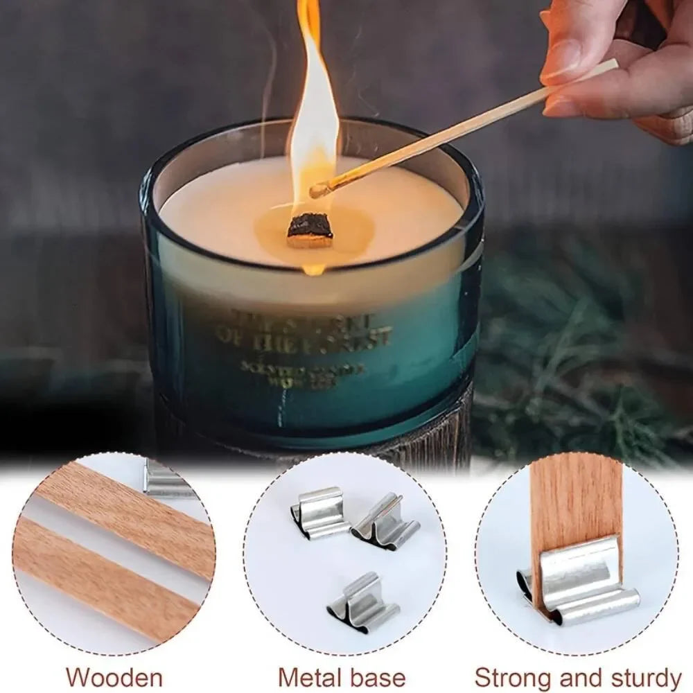 50-Pack Wooden Candle Wicks with Iron Stands – Smokeless DIY Candle Making Wicks Zpaxo
