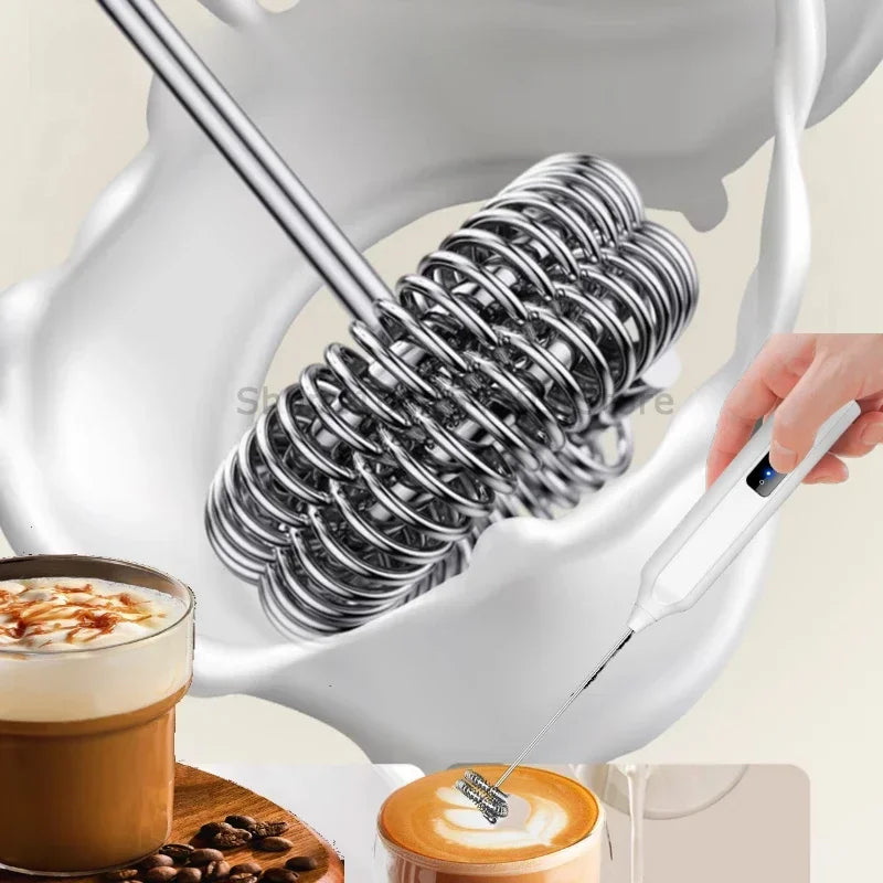 MINI Milk Frother USB Rechargeable 3 Speeds Foam Maker Coffee Whisk Mixer Electric Handle Blender Egg Beater Zpaxo