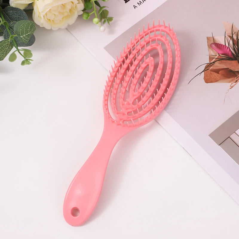 Hair Massage Comb Bristle Plastic Hairbrush Curly Detangle Hollow Hair Brush for Salon Hairdressing Tools Zpaxo Pink