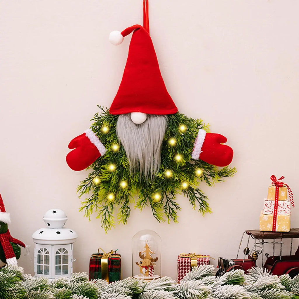 Outdoor Christmas Wreath LED Light Gnome Winter Holiday Decor Indoor