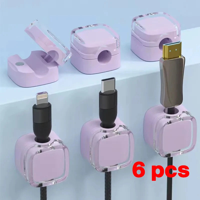 Universal Colorful Magnetic Cable Organizer Smooth Adjustable Cable Holder Under Desk Cable Management Wire Keeper Cable Clips Zpaxo 6PCS Purple