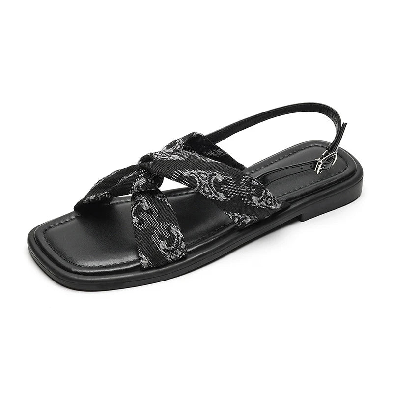 Flat Sandals Summer Outdoor Wear Single Strap French Retro Roman Zpaxo 6076-5 Black 39 China Mainland