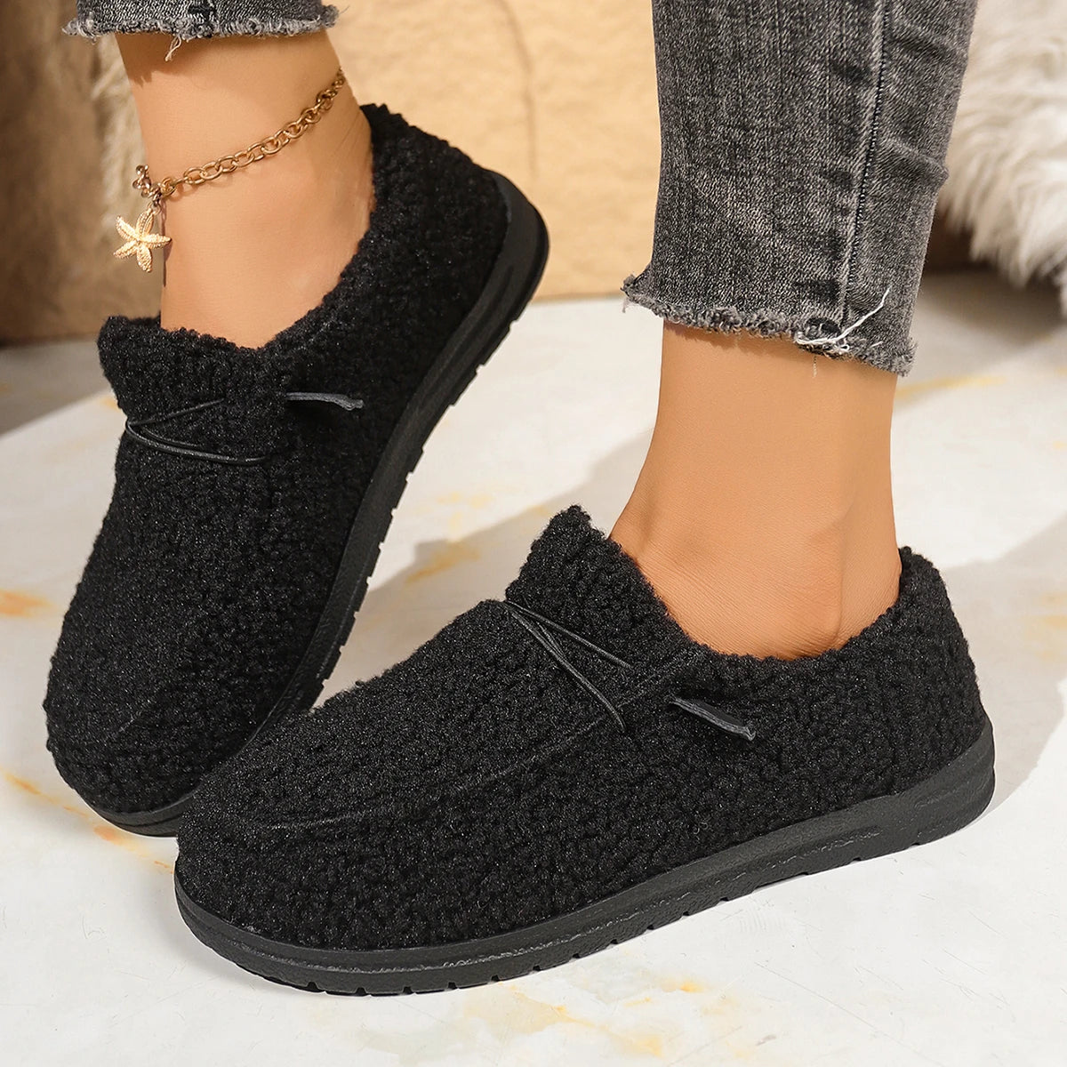Women Snow Boots 2025 New Warm Flat Low-Top Loafers Comfortable Round Toe Ankle Boots Women Casual Cotton Slip-On Shoes Women Zpaxo black 40