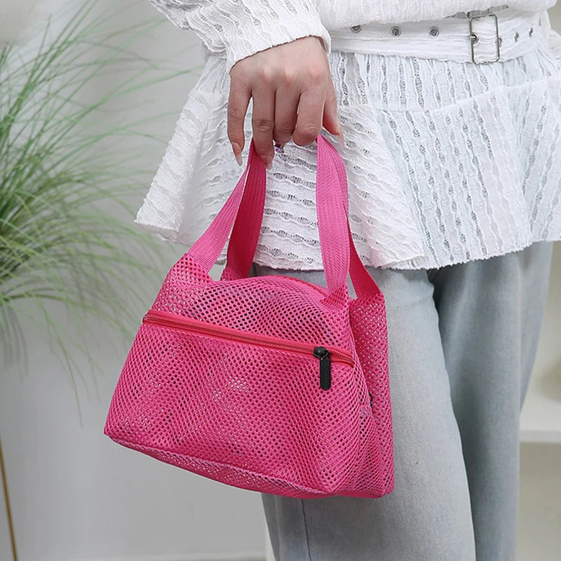 Solid Fashionable Mesh Travel Handbag Spacious Cosmetic Toiletry Zpaxo