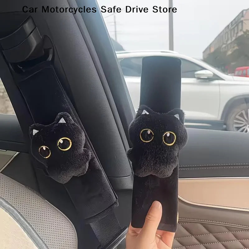 CM1pc Black Car Pillow Cat Plush Shoulder Seat Belt Cover Cute Animal