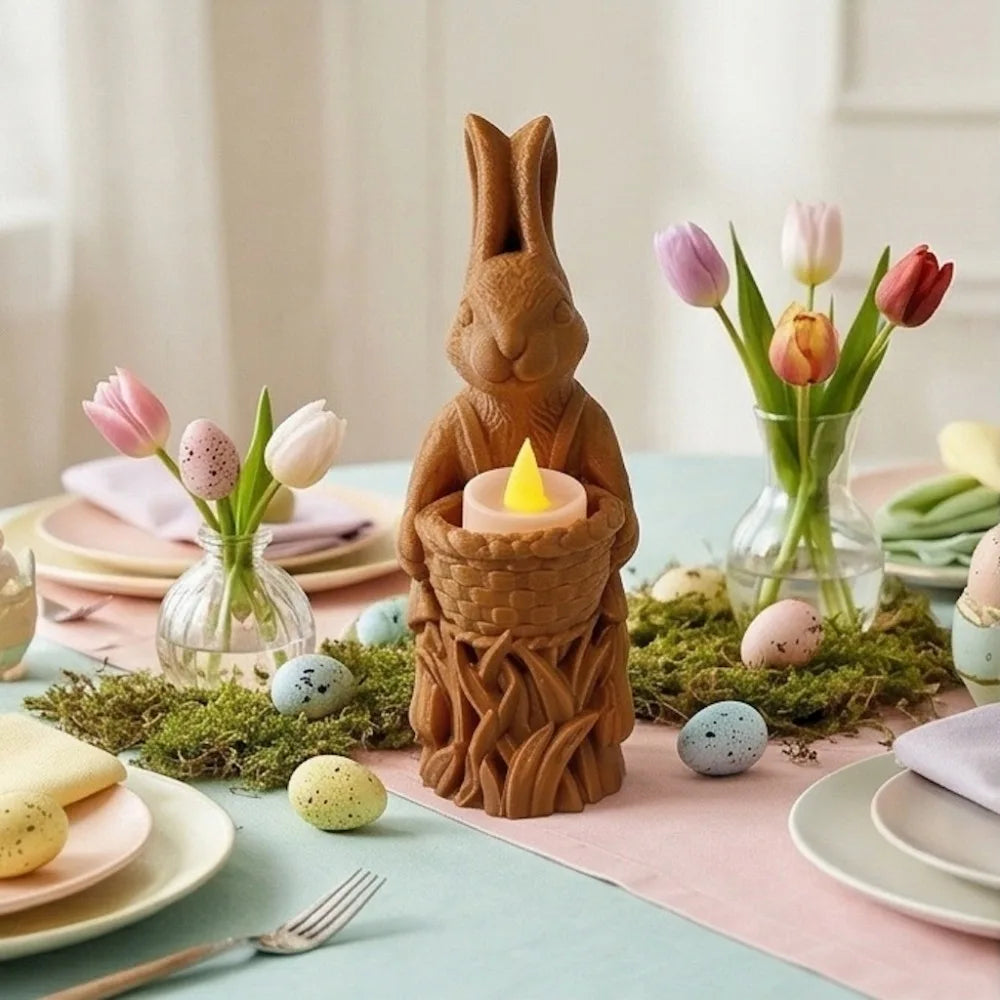Detailed Vintage Brown Rabbit Statue Flameless Candle Adorable Bunny Zpaxo