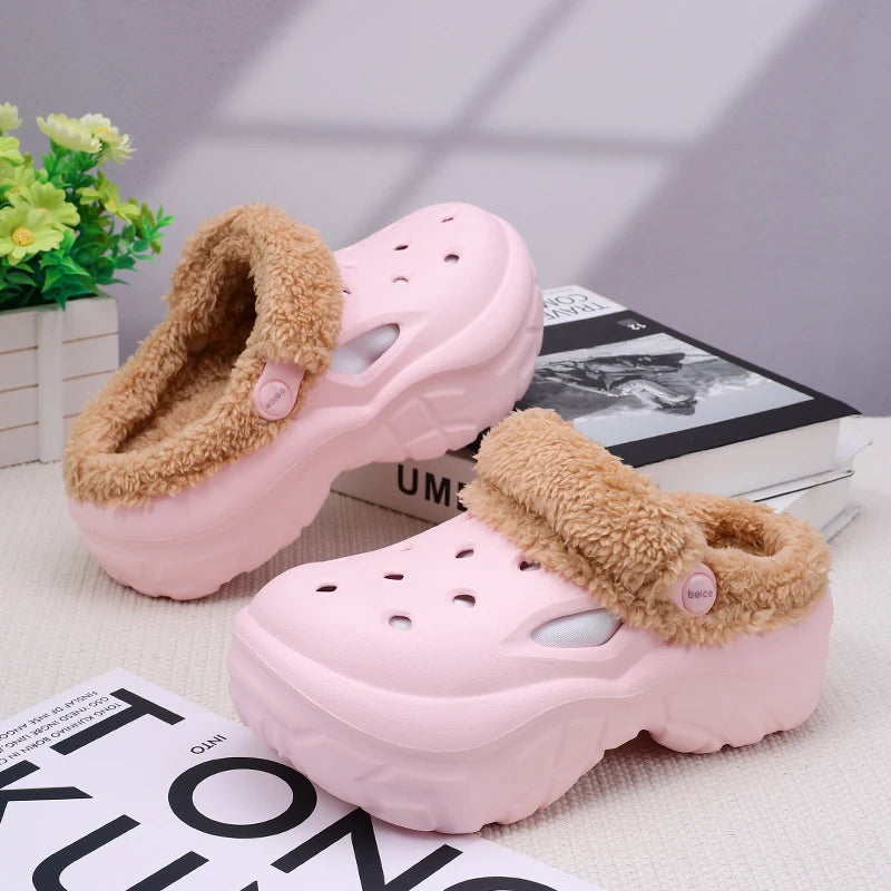 Plush Slippers 2025 Winter Men's Women's Thick Heels Soft-soled Beach Zpaxo Pink 37-38
