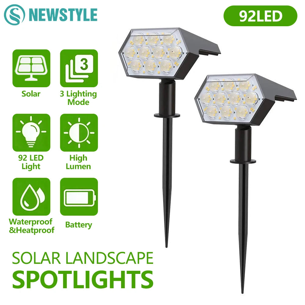 1-2PCS 92LED Solar Floodlight Outdoor IP65 Waterproof Warm White Solar Spot Lights Landscape Wall Lamp for Garden Fence Pathway Zpaxo