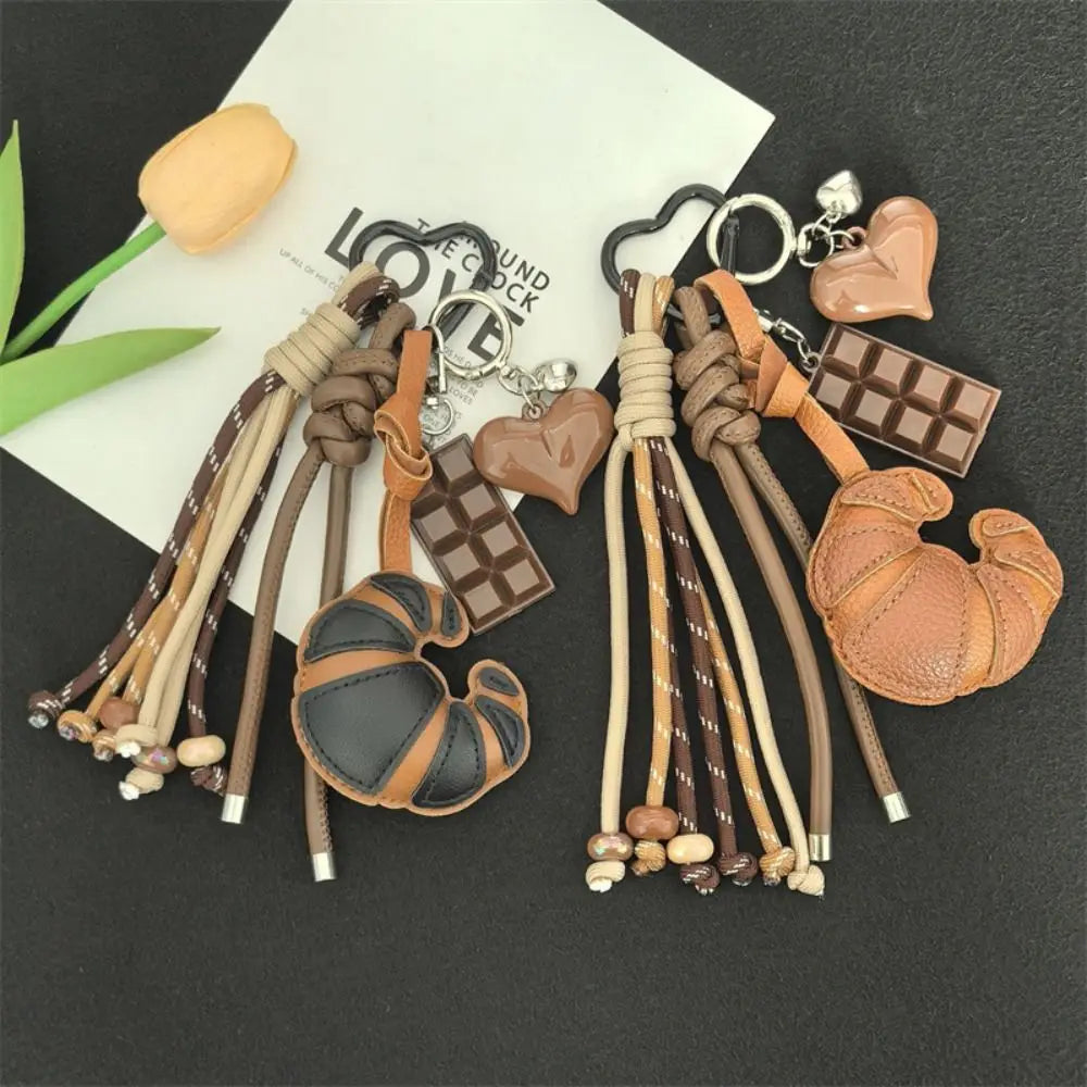 Diy Braided Rope Leather Croissant keychain Hand-Woven Bag Decoration Ladies Horn Bag Pendant Anti-Lost Trinket Zpaxo