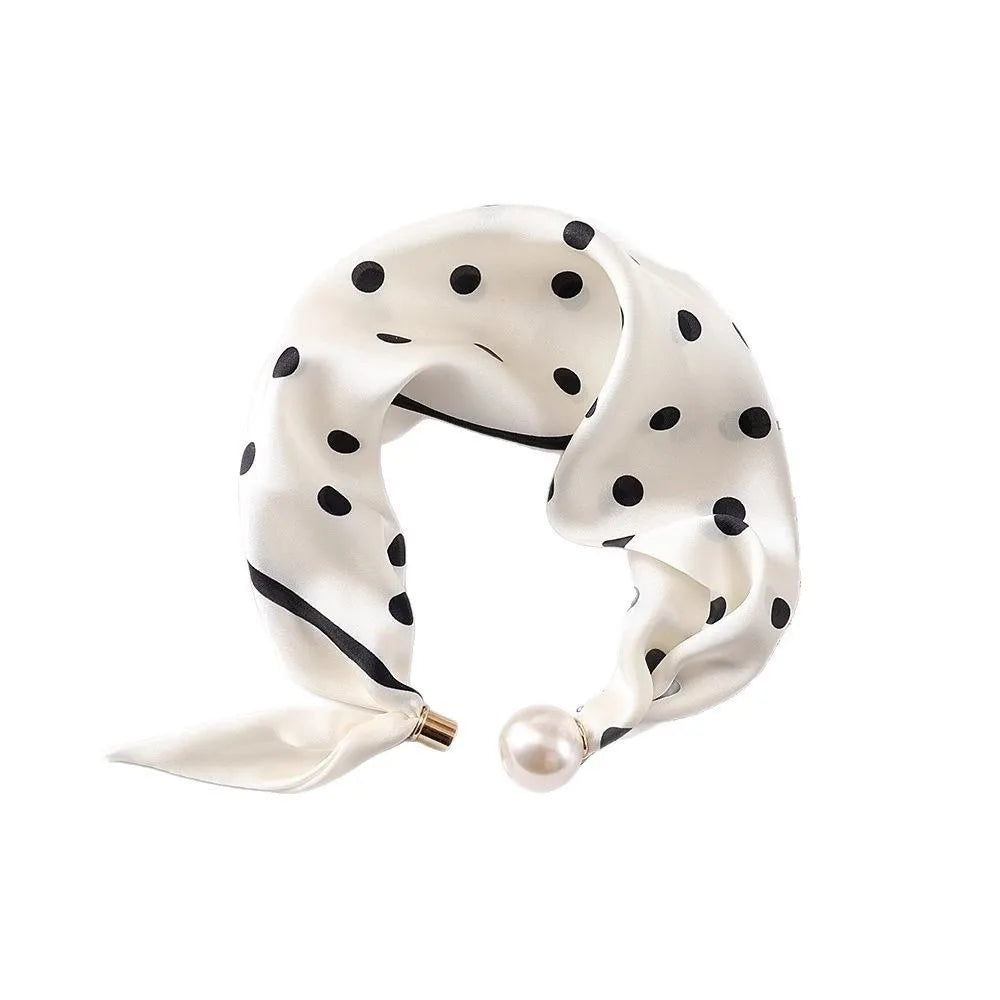 Fashion Pearl Buckle Silk Scarf Thin Printed Neck Scarf Lightweight Soft Neckerchief Women Zpaxo