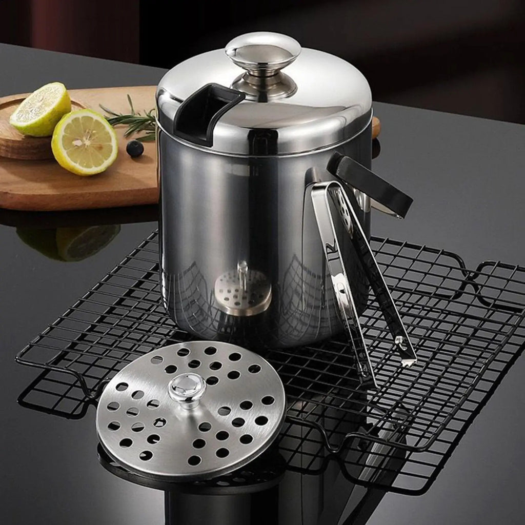 Ice Bucket Double-Walled Wine Cooler 1.3L Stainless Steel Insulated Ice Bucket with Tongs Handle and Strainer for Cocktail Zpaxo