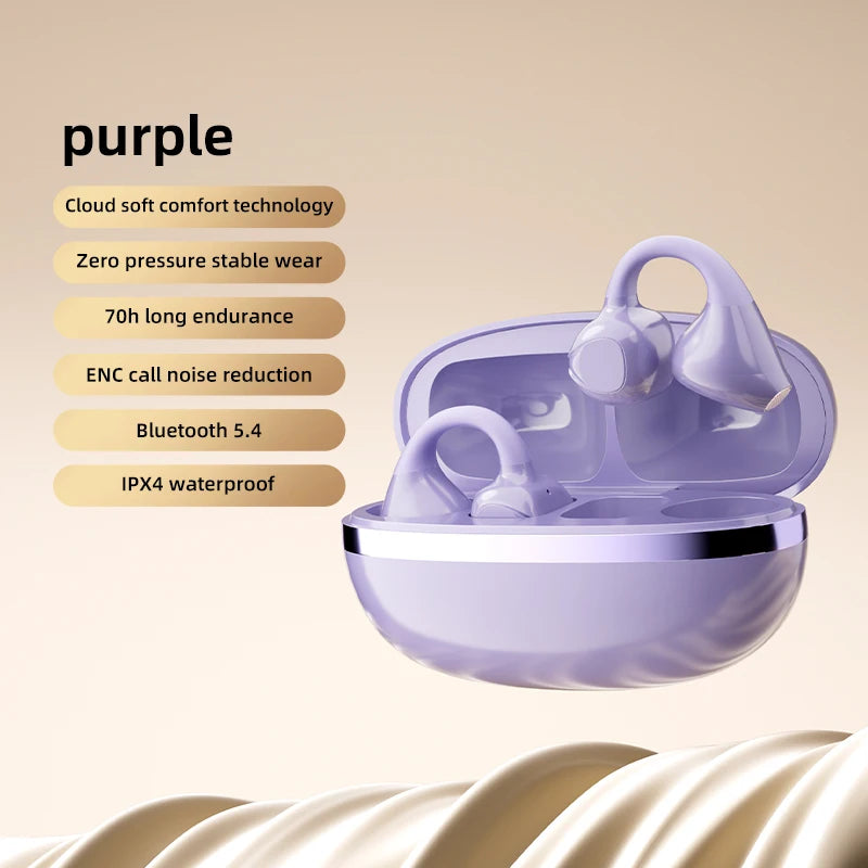 SEOBIOG Wireless Ear Clip Earbuds Bluetooth 5 4 Earphones Hifi Sound Zpaxo PURPLE