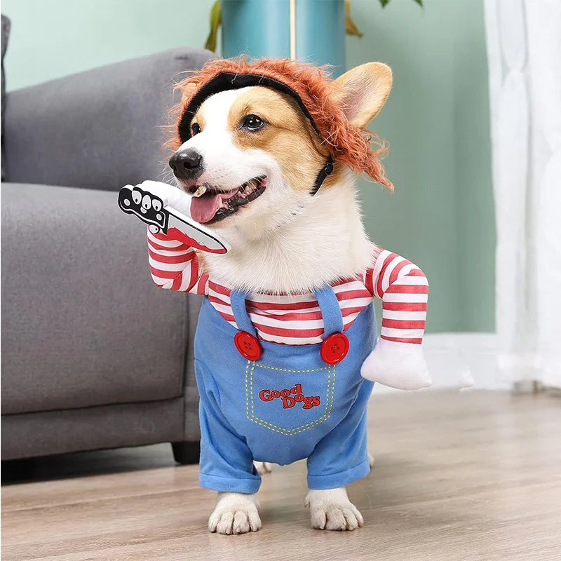 Pet Halloween Costume Knife Wig Scary Dog Roleplay Outfit Christmas