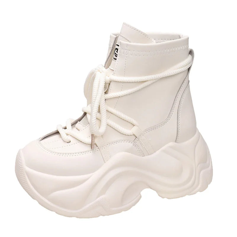Women's Autumn Winter Ankle Leather Boots Heel Motorcycle Thick Sole Zpaxo Beige 39(Foot 24.5cm) China Mainland