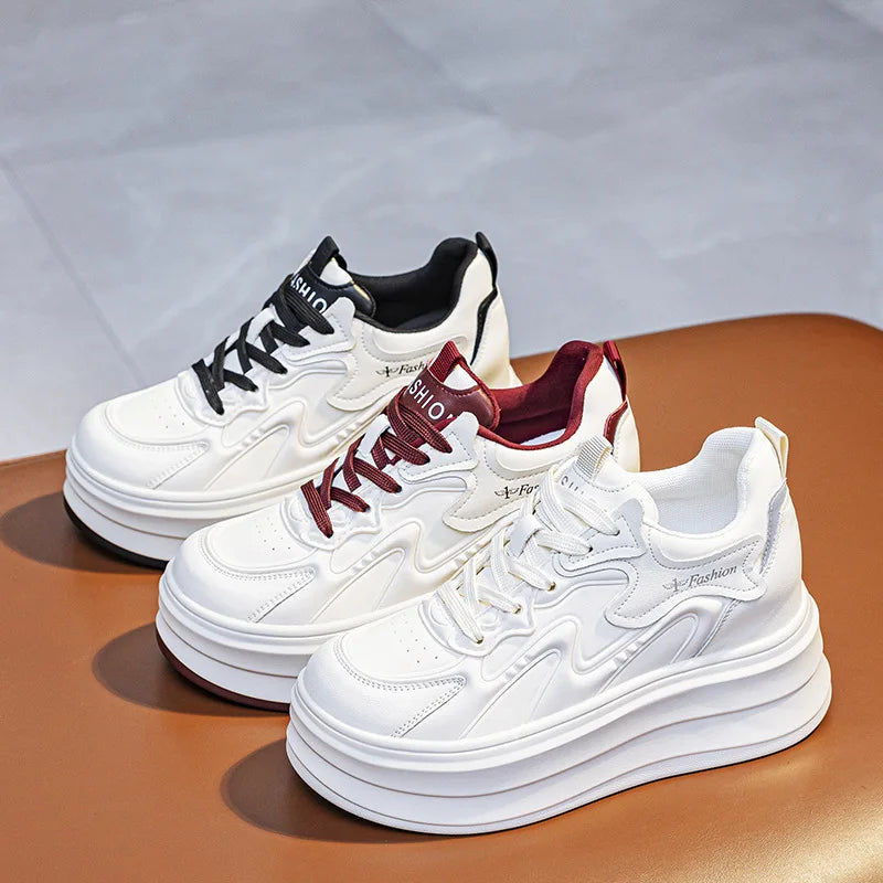 Wedge Sneakers Lace Up Design Round Toe Non Slip Thick Sole Casual Zpaxo