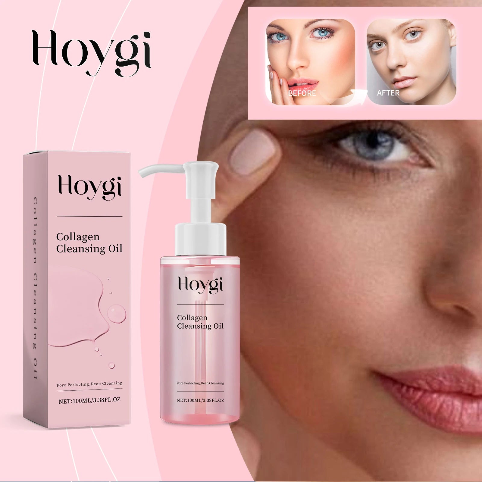 Hoygi 100ml Collagen Infused Makeup Remover Oil Jojoba Fast Emulsifying Gentle Cleansing for Waterproof Makeup Vegan No Residue Zpaxo