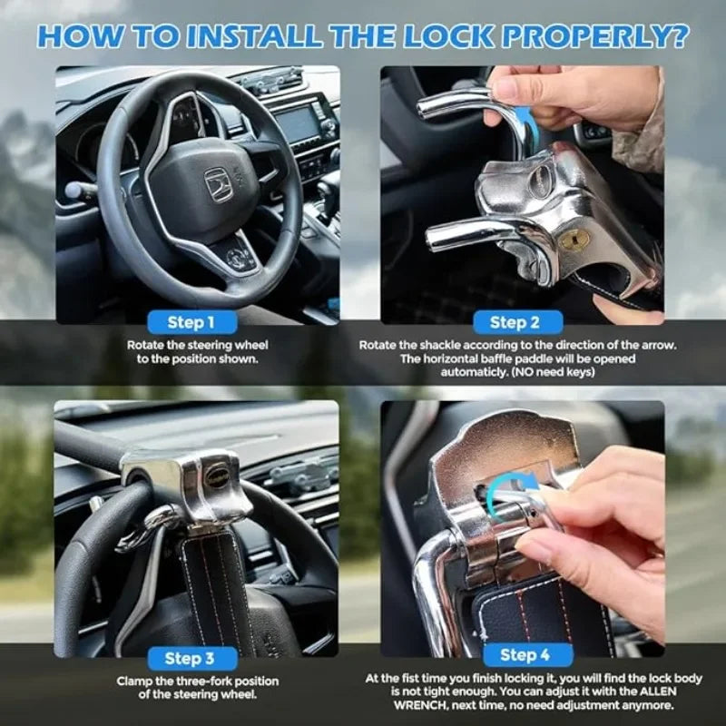Foldable Steering Wheel Lock | Anti-Theft Car Security Device