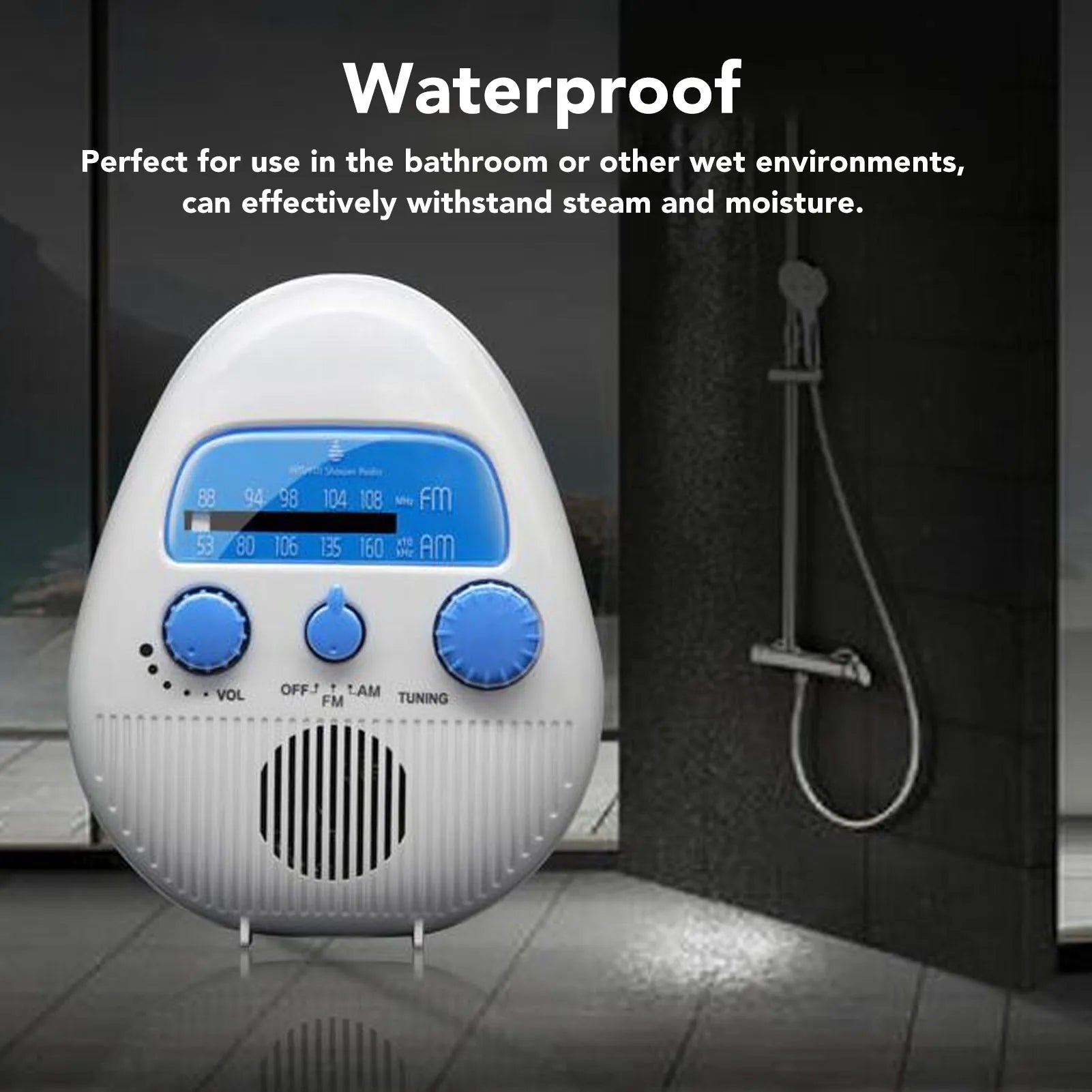 AM FM Shower Radio Waterproof Portable ABS Bathroom Built Speaker