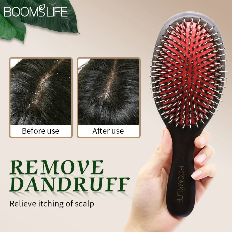 Boar bristle Hair Brush Women Custom Name Detangling Hair Brush For Curly Hair Wooden Comb Head Scalp Massage Hair Comb Zpaxo