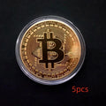 1/5pcsGold Plated Bitcoin Coin Collectible Casascius Bit BTC Art Collection Gift Physical Commemorative Metal Antique Imitation Zpaxo Gold-5pcs