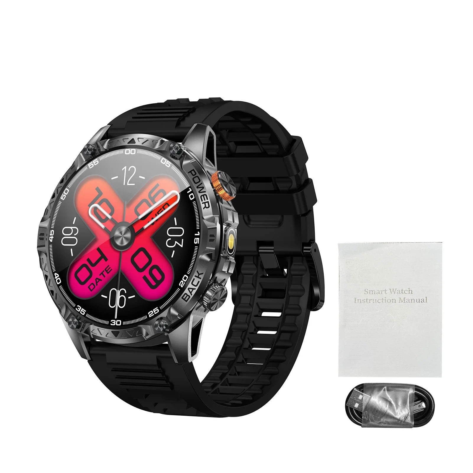 Outdoor Sports Smartwatch 1.7 Inch HD Screen 100+ Sport Modes Fitness Tracker with Health Monitoring Built-in Flashlight Zpaxo black