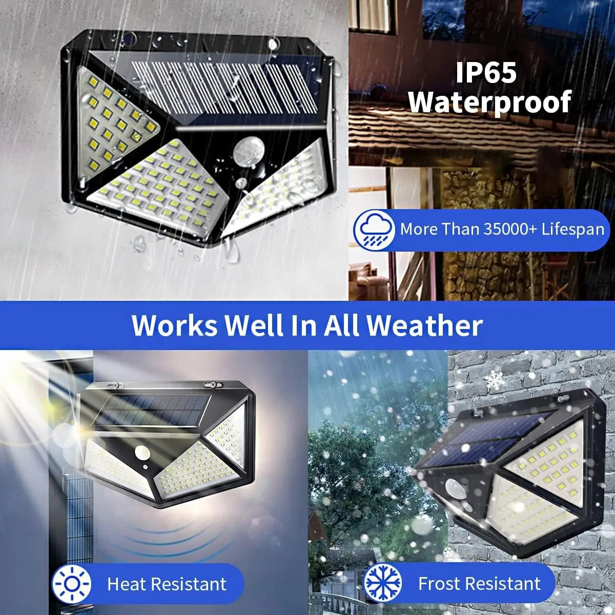 Solar Security Lamp Outdoor Garden Decor Waterproof Solar Powered 100 LED PIR Motion Sensor Spotlight for Yard & Pathway, Fence. Zpaxo