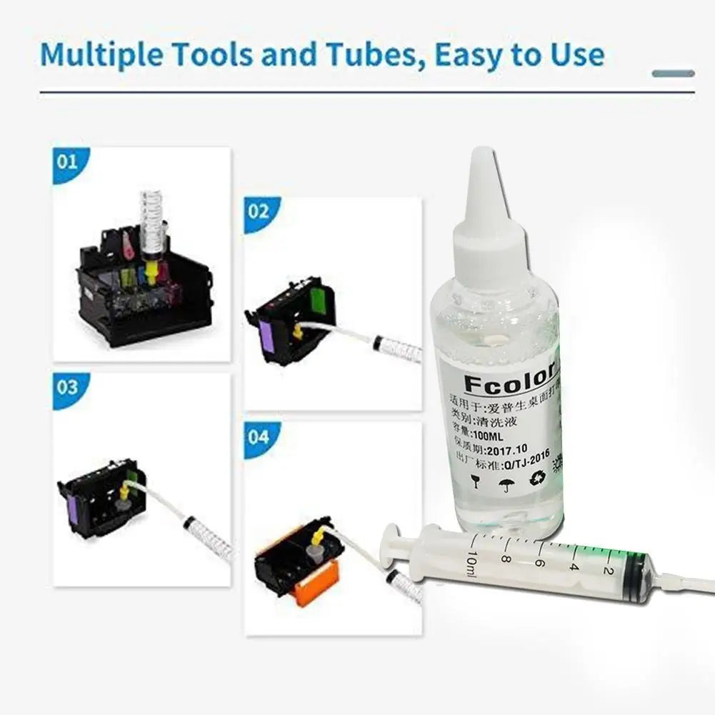 100ml Inkjet Print Head Cleaning Solution Kit with Syringe Printer Cleaning Kit Zpaxo