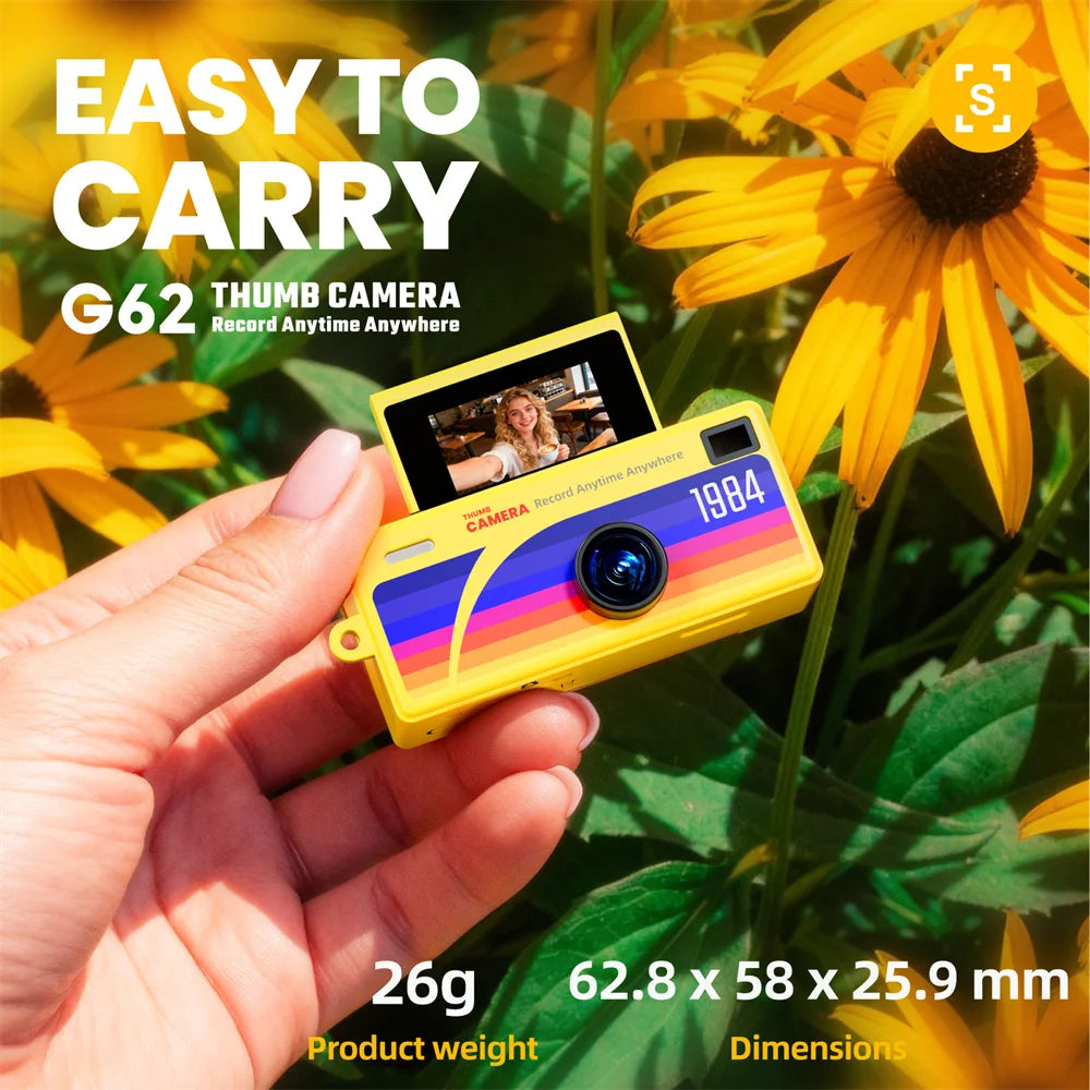G62 Keychain Thumb Camera 0.96 Inch Retro Mini Action Camera 1080P Very Small Camcorder Audio Video Recorder Support Memory Card Zpaxo