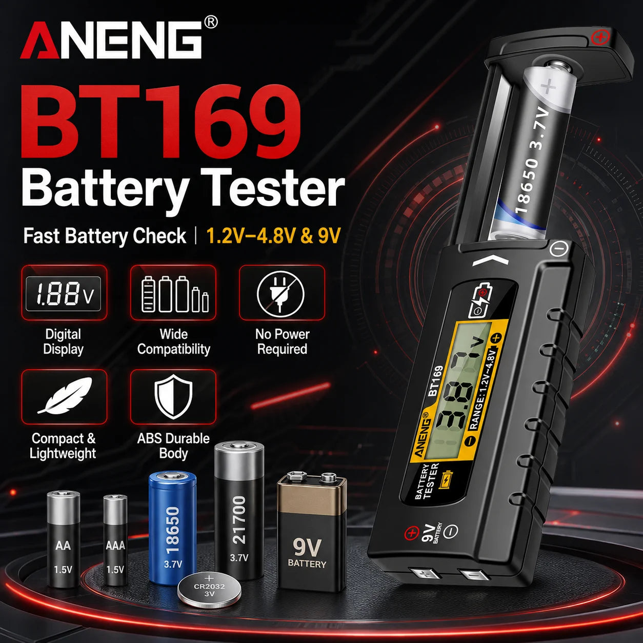 ANENG BT169 Battery AA AAA C D 9V 1 5V Detector Multifunctional