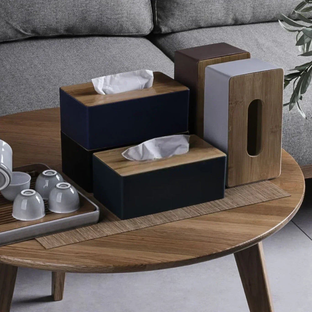 Bamboo Tissue Box Holder Napkin Organizer Countertop Table Ideal