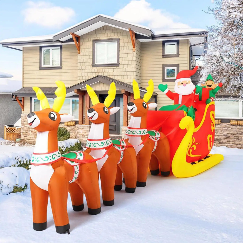 Christmas Inflatable Deer Cart 12Ft Giant Home Decor LED Lights