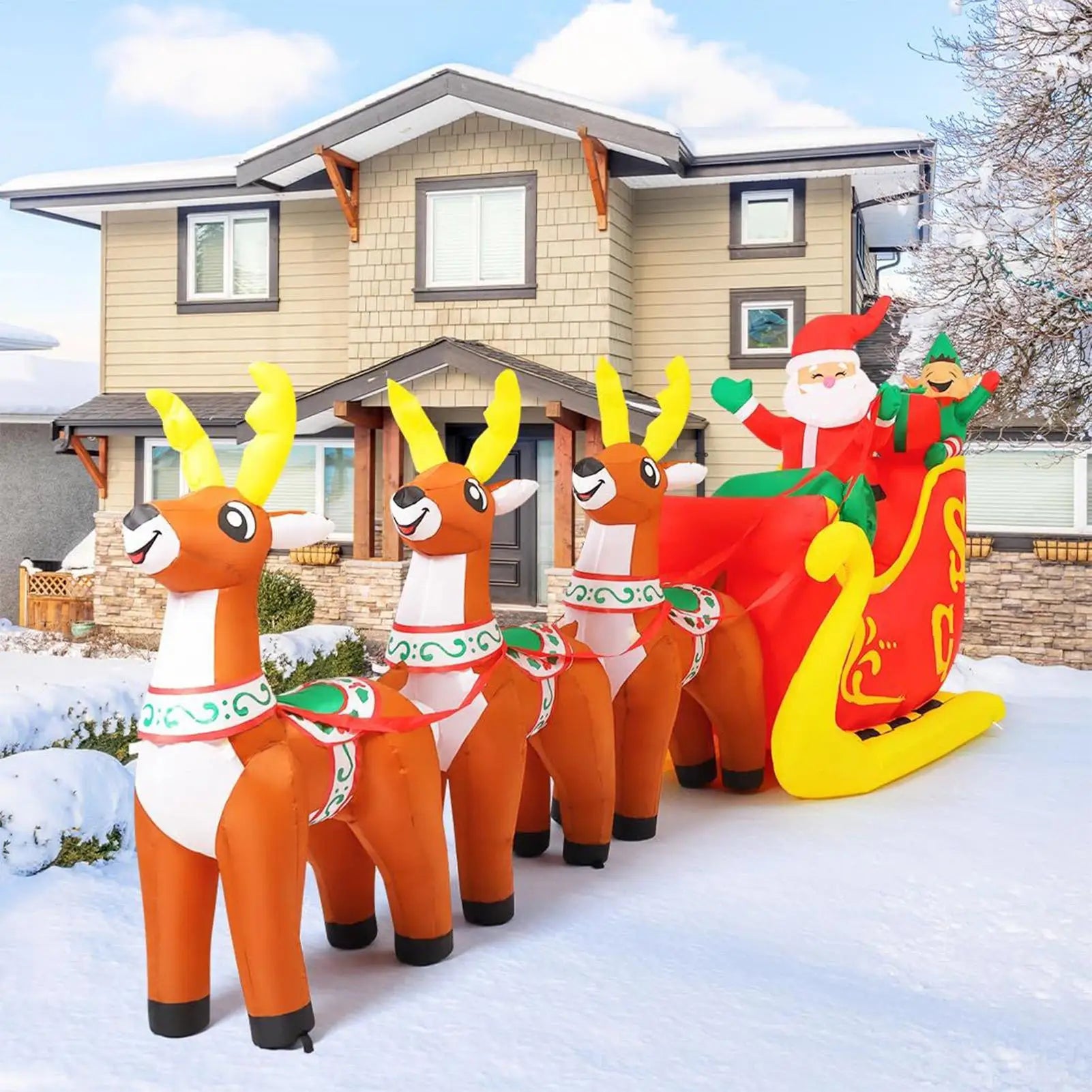 Christmas Inflatable Deer Cart 12Ft Giant Home Decor LED Lights
