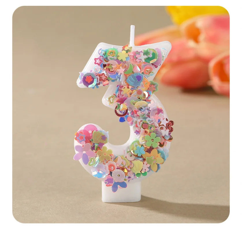 Sequined Flower Number Birthday Candles 0-9 Party Cake Decorations Zpaxo 3 B15489D