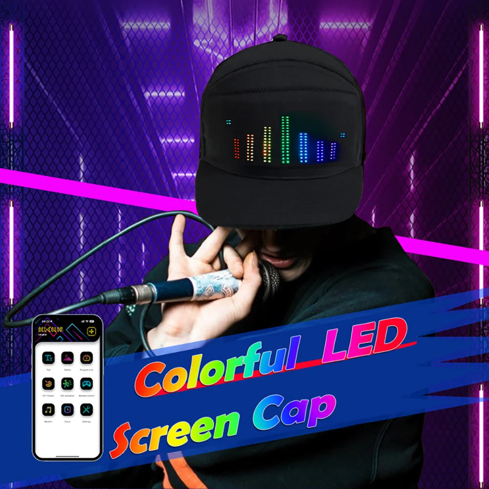 LED Hat Light Display Screen DIY Smart Pixel Matrix Baseball Hat Rechargeable Bluetooth APP Control Hip Hop Street Party Decor Zpaxo