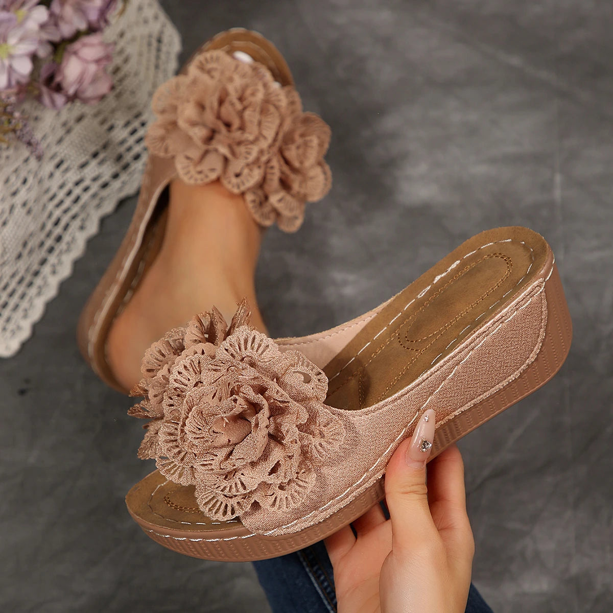 Women Wedges Slippers 2026 Lightweight Sandals Slip Fashion Woman Zpaxo Brown 41