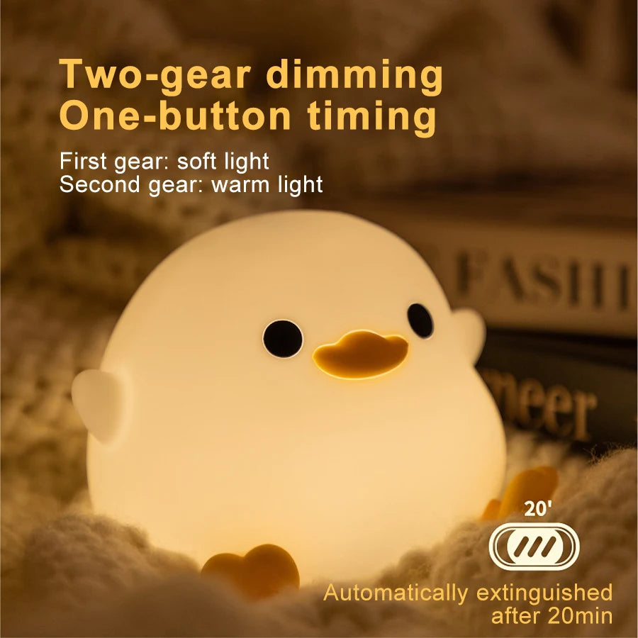 LED Night Light Cute Duck Cartoon Animals Silicone Lamp for Children Kid Touch Sensor Timing USB Rechargeable for Birthday Gifts Zpaxo