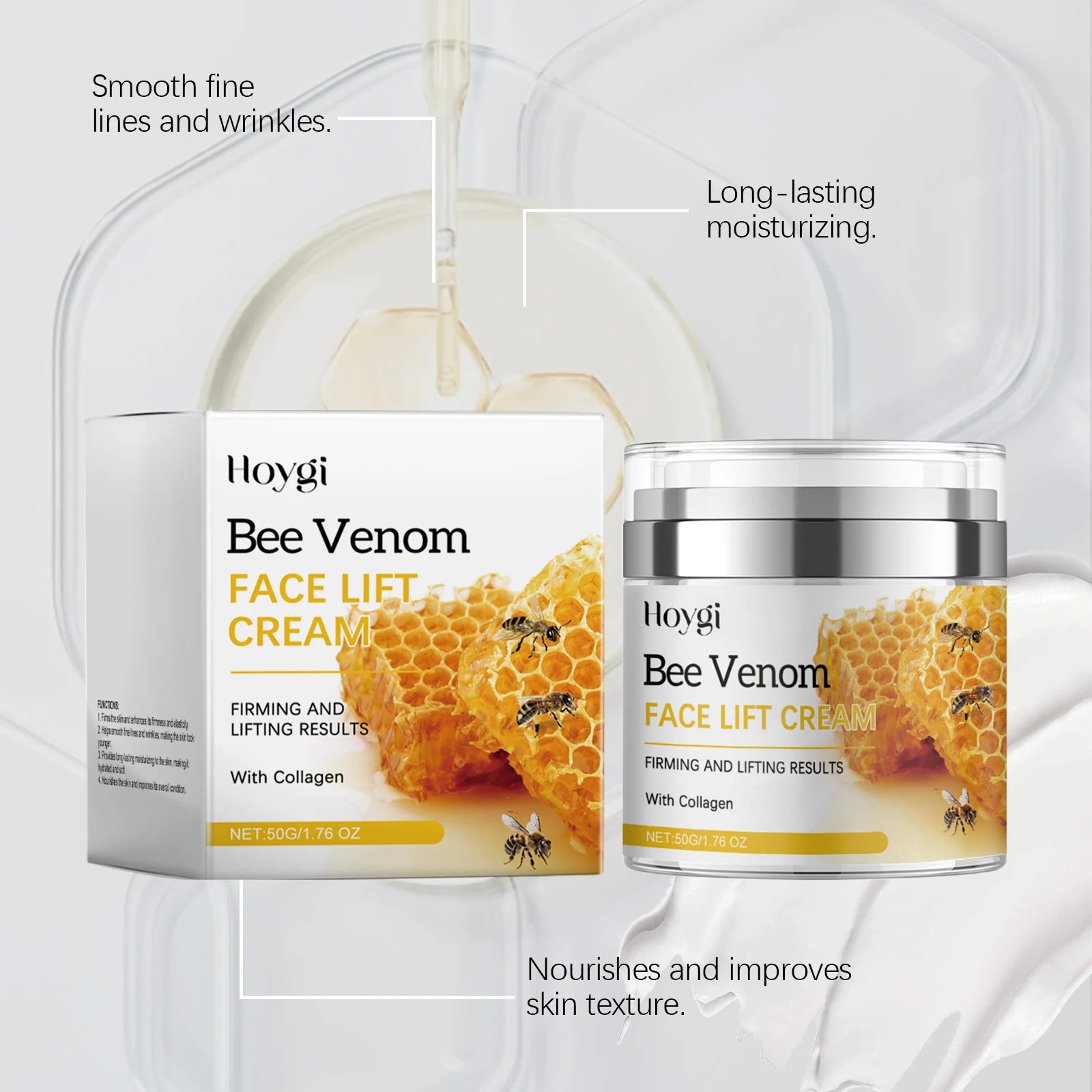 Hoygi Bee Venom Firming Lifting Face Cream Hydrate Nourish Boost Elasticity Reduce Gentle Daily Moisturizer for All Skin Types Zpaxo
