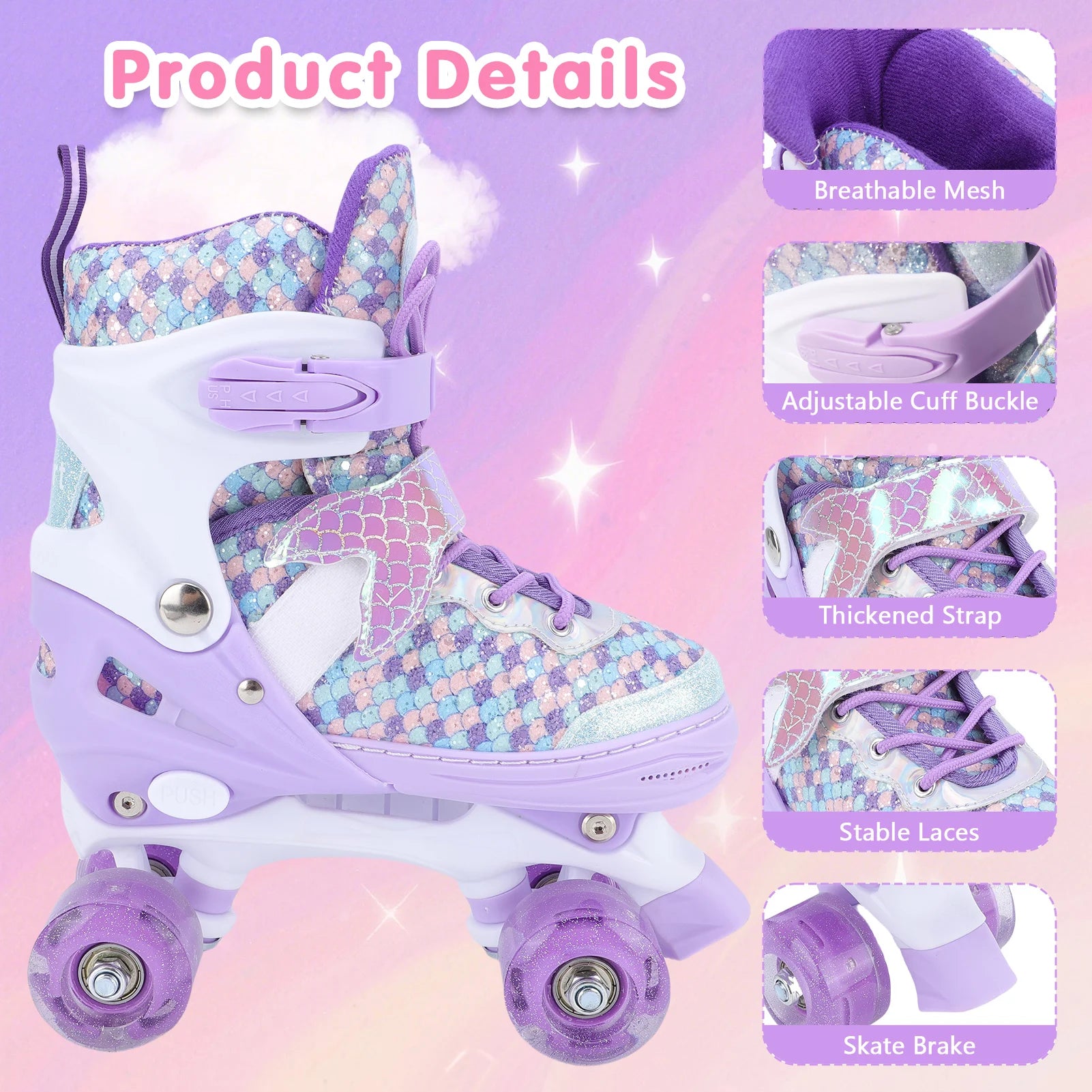 Kids Roller Skates Adjustable Flashing Wheel ABEC Bearing Triple