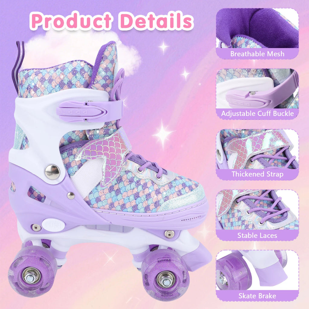Kids Roller Skates Adjustable Flashing Wheel ABEC Bearing Triple