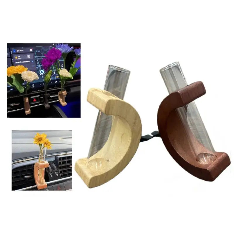 Wooden Car Vent Flower Vase Clip – Dashboard Decor Ornament