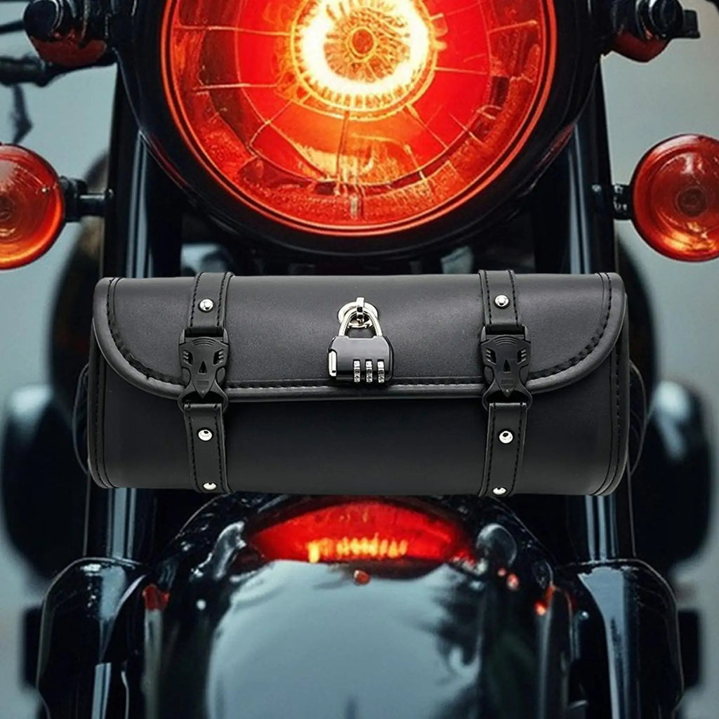 Motorcycle Tool Bag Barrel Handlebar Lock Waterproof PU Leather Cool