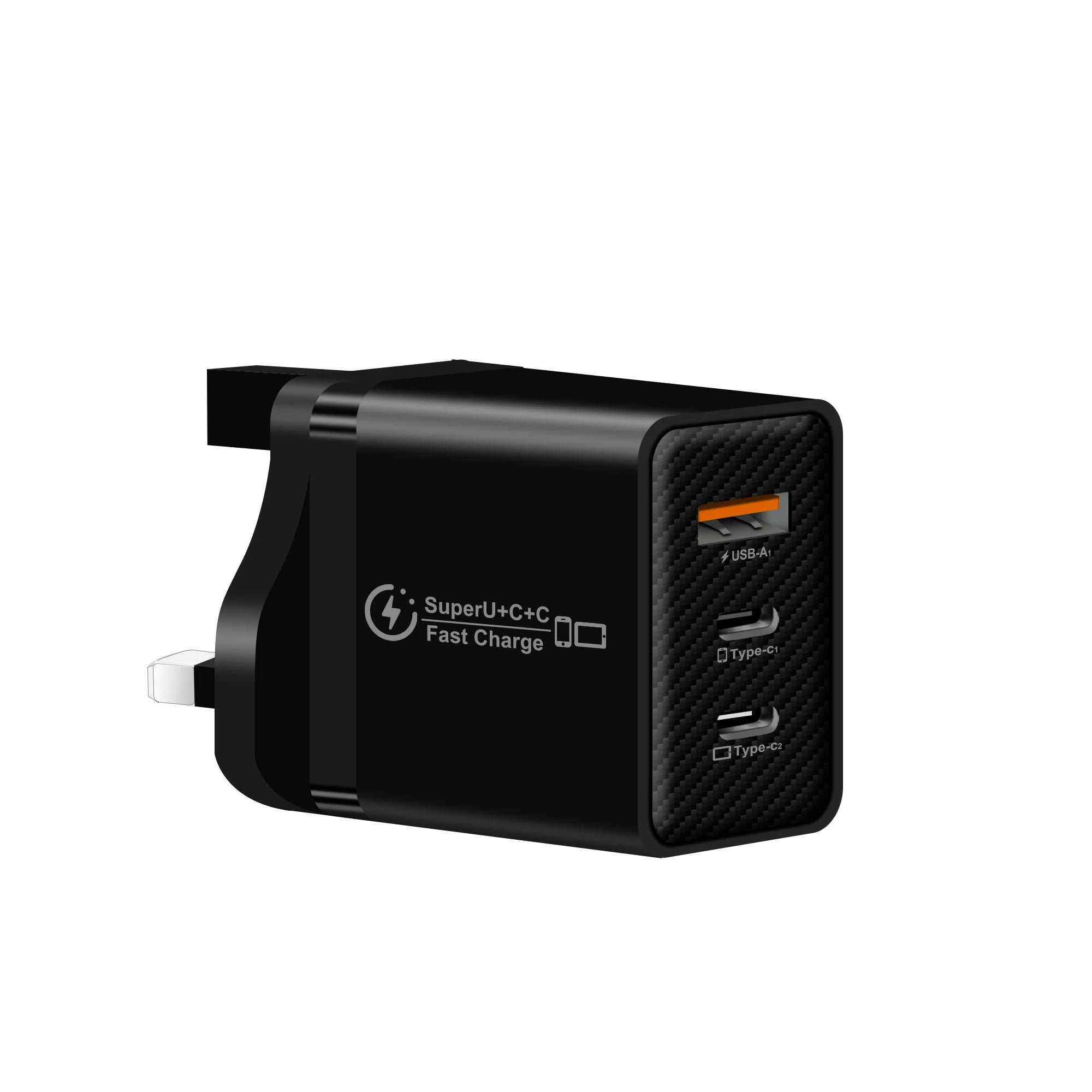 3-in-1 48W USB-C Fast Wall Charger – iPhone, Samsung, Android USB-C Wall Charger Zpaxo UK black