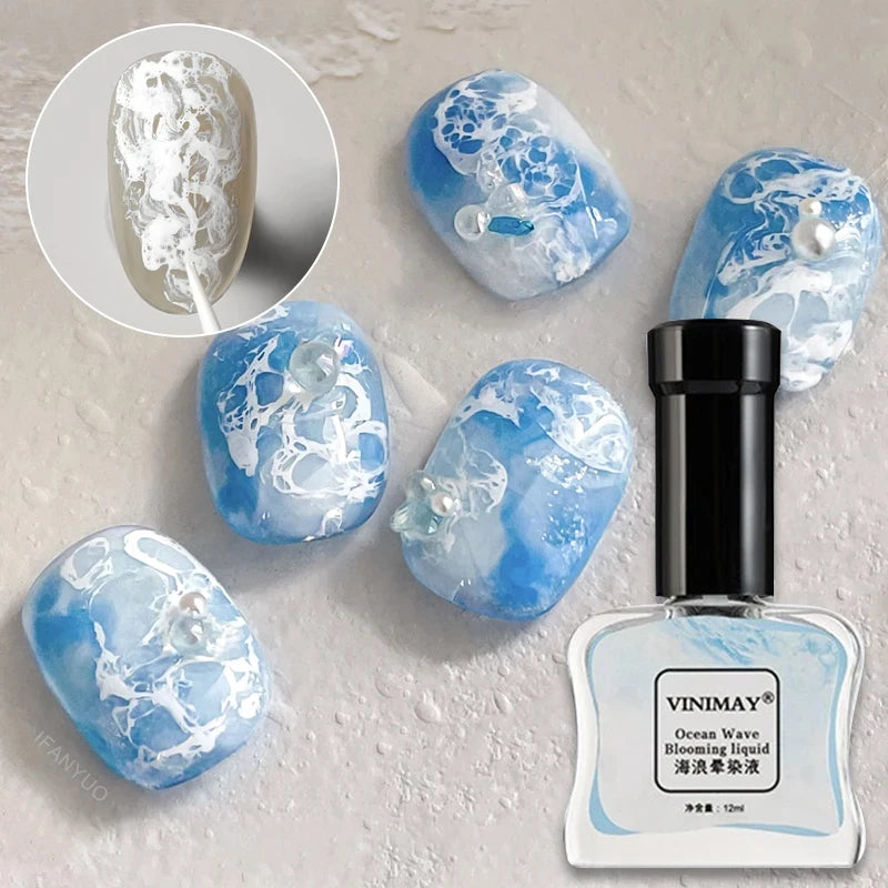 Bubble Ocean Wave Nail Art Glue White Black Lace Quickly Blooming Gradient Nail Painting Art Poke Gel UV LED Soak Off Varnish Zpaxo
